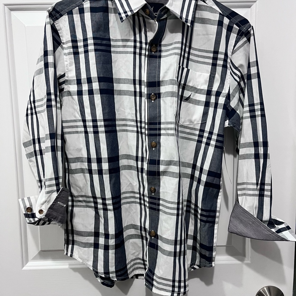 Nautica Boy's Navy and White Plaid Shirt